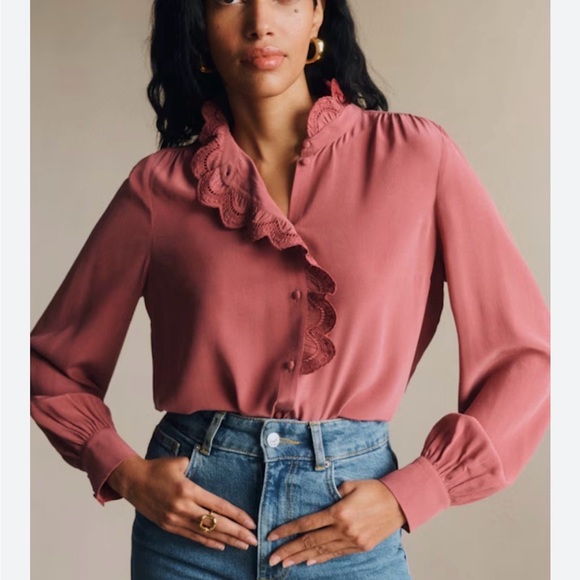 Sezane Tops - SEZANE Chlo Shirt Women's Size 44 US 12 Rosewood Pink Silk